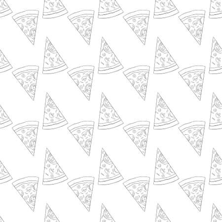 Trendy pizza pattern with hand drawn pizza slices. Cute vector black and white pizza pattern. Seamless monochrome pizza pattern.のイラスト素材