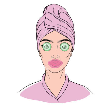 face mask sheet, skin care icon, beauty skin, woman's face linear sign on white background - editable vector illustrationのイラスト素材