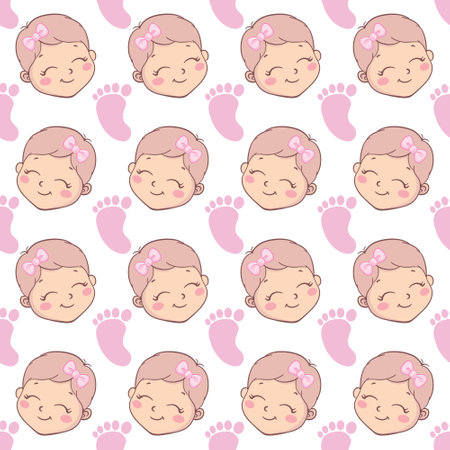 Baby shower girl seamless pattern. Vector pink pattern with a seamless pattern.のイラスト素材