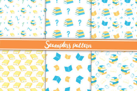 Book patterns set library study vector. Illustration of 4 book patterns seamless set for web and digitalのイラスト素材