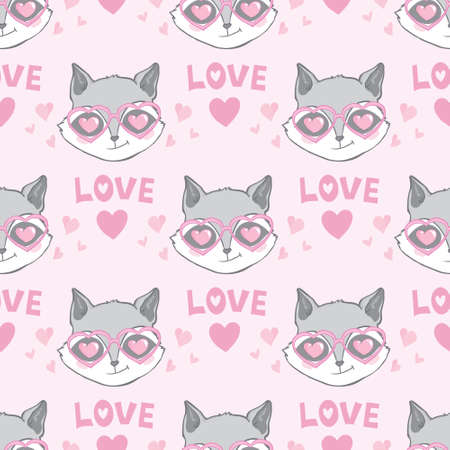 Seamless pattern with cute baby raccoons. Kids vector backgroundのイラスト素材