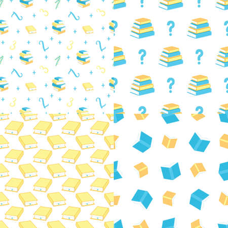 Book patterns set library study vector. Illustration of 4 book patterns seamless set for web and digitalのイラスト素材