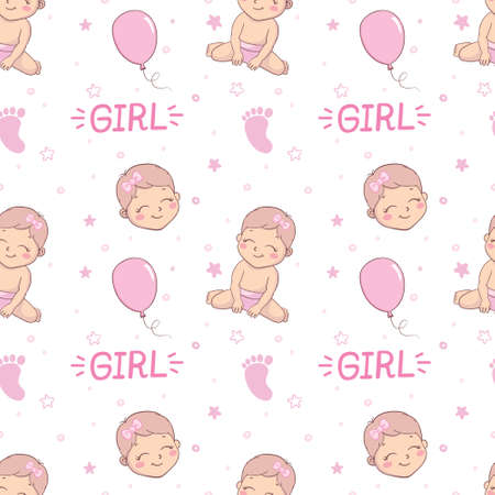 Baby shower girl seamless pattern. Vector pink pattern with a seamless pattern.のイラスト素材
