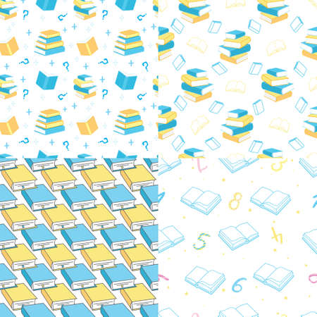 Book patterns set library study vector. Illustration of 4 book patterns seamless set for web and digitalのイラスト素材