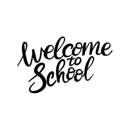 Lettering School with a brush for inscriptions on banners, posters, leaflets. Brush-drawn lettering on a white background. Vector, illustration.のイラスト素材
