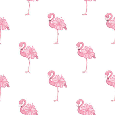 Beach image of a wallpaper with a beautiful tropic pink flamingo body of roses flowers. Seamless vector composition on pink abstract backgroundのイラスト素材
