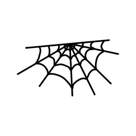Corner spiderweb black linear icon. Halloween outline sign. Monochrome spider web thin line pictogram isolated on white backdrop. Graphic icon shape vector illustration. Closeup simple cobweb symbolのイラスト素材