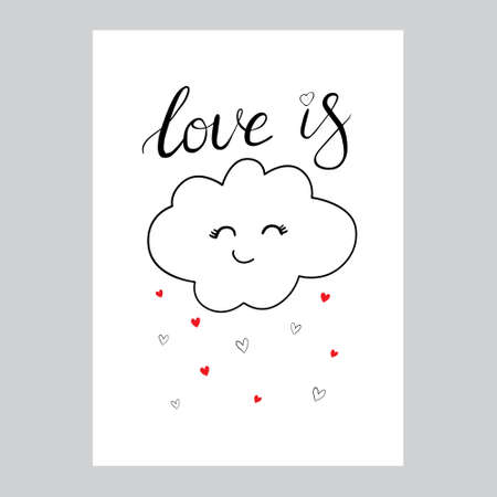 A printing house for Valentine's Day with cute hand-drawn hearts. Vector, illustrationのイラスト素材