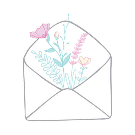 Letter with heart, message of love in envelope, Vector illustration isolated on white backgroundのイラスト素材