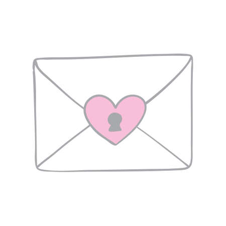 Letter with heart, message of love in envelope, Vector illustration isolated on white backgroundのイラスト素材