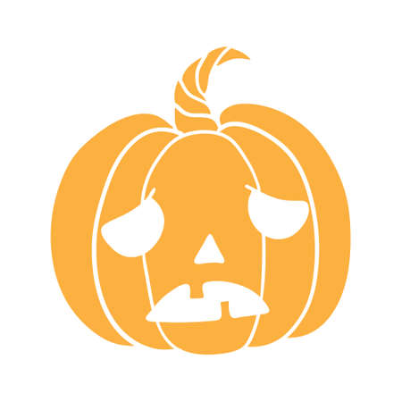 Halloween pumpkin icon. Vector. Autumn symbol. Flat design. Halloween scary pumpkin with smile, happy face. Orange squash silhouette isolated on white background. Cartoon colorful illustration.のイラスト素材