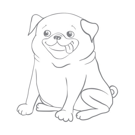 Dog sketch a hand drawn happy fashionable pug. Vector illustrationのイラスト素材