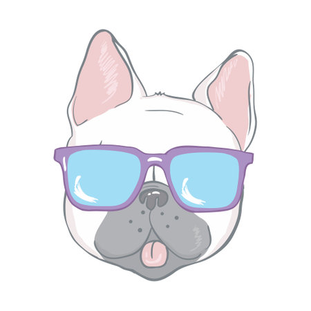 French bulldog with glasses. a dog with glasses on a white background. illustration vector cartoonのイラスト素材