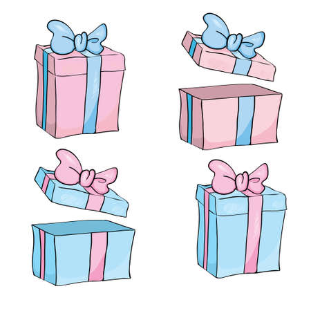 gift box for christmas, new year, pink and blue gift box white background. Illustration vectorのイラスト素材