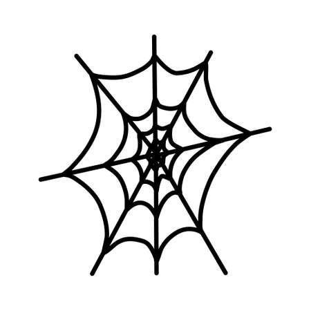 Corner spiderweb black linear icon. Halloween outline sign. Monochrome spider web thin line pictogram isolated on white backdrop. Graphic icon shape vector illustration. Closeup simple cobweb symbolのイラスト素材