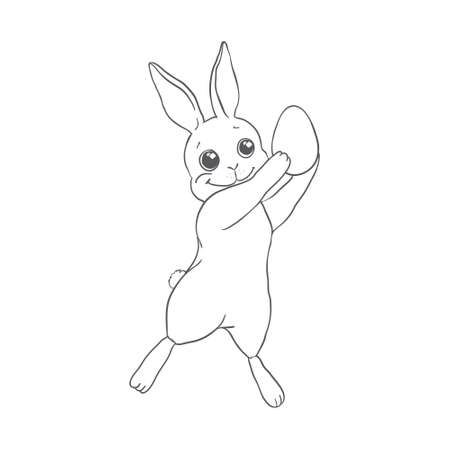 Rabbit close-up sketch, contour on a white background looks like protruding ears are visible in front of the muzzleのイラスト素材