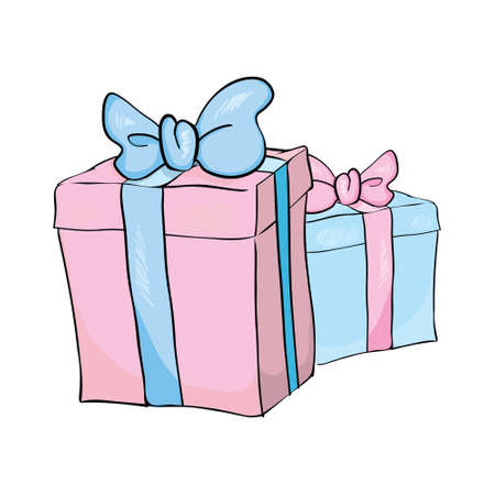gift box for christmas, new year, pink and blue gift box white background. Illustration vectorのイラスト素材