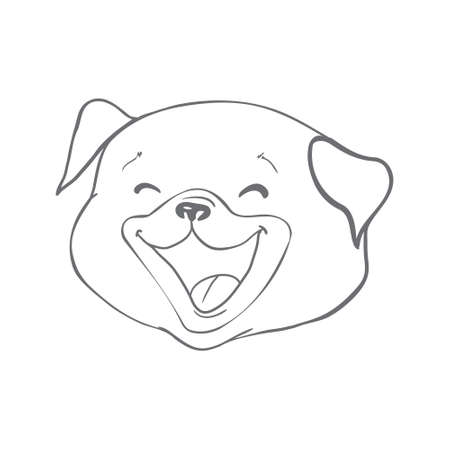 Dog sketch a hand drawn happy fashionable pug. Vector illustrationのイラスト素材