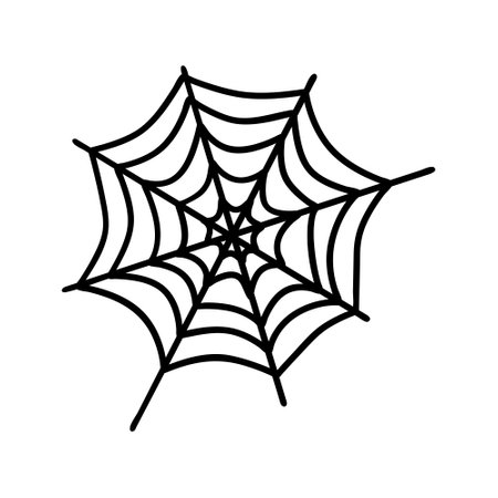 Corner spiderweb black linear icon. Halloween outline sign. Monochrome spider web thin line pictogram isolated on white backdrop. Graphic icon shape vector illustration. Closeup simple cobweb symbolのイラスト素材