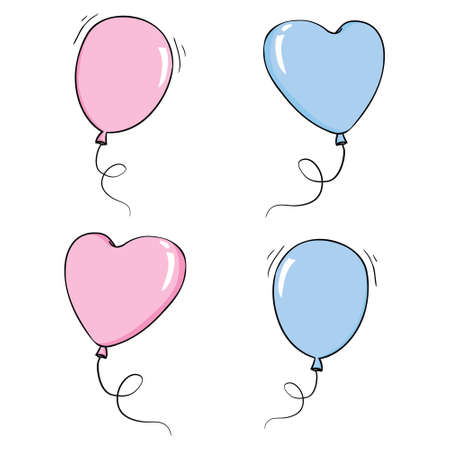 Bunch of balloons in cartoon flat style isolated on white background. Vector illustrationのイラスト素材