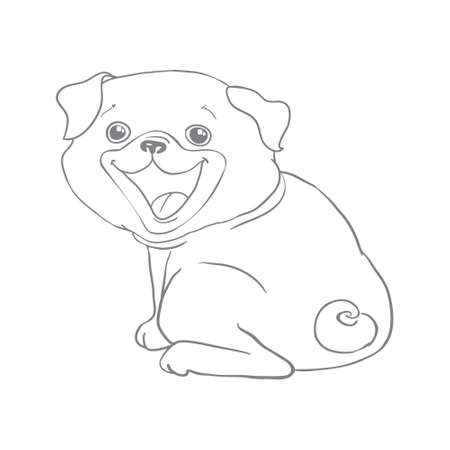 Dog sketch a hand drawn happy fashionable pug. Vector illustrationのイラスト素材