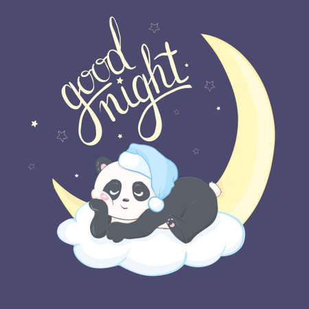 Panda vector print, baby shower card. panda cartoon illustration, greeting card, kids cards for birthday poster or banner, doodle invitationのイラスト素材