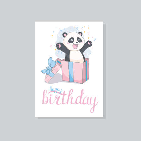 Panda vector print, baby shower card. panda cartoon illustration, greeting card, kids cards for birthday poster or banner, doodle invitationのイラスト素材