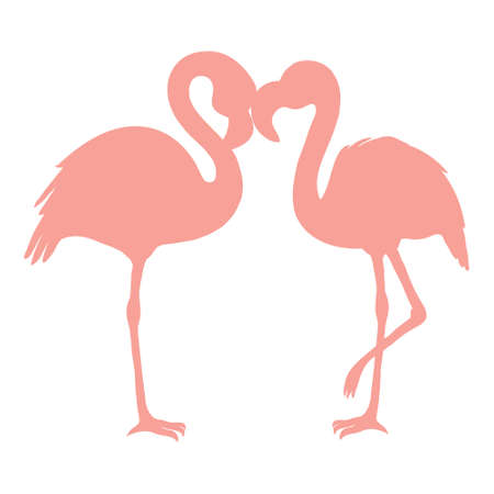 Vector image of the silhouette of two pink flamingo birds on a white backgroundのイラスト素材