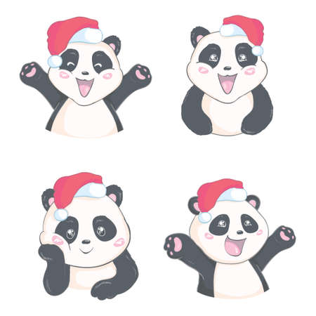 Cartoon panda. Cute panda bear, happy baby animals, lazy funny chinese bears posing. Friendly mascot, characters setのイラスト素材