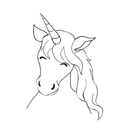 Unicorn, hand-drawn vector illustration of lines for a coloring book, greeting card.のイラスト素材