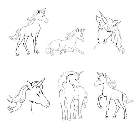 Unicorn, hand-drawn vector illustration of lines for a  coloring book, greeting card.のイラスト素材