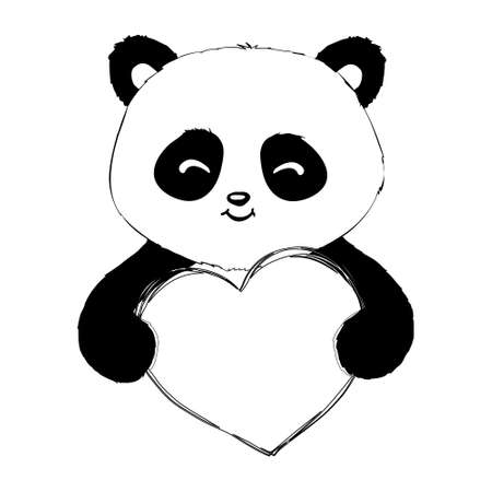 Cute panda sketch. Simple panda bear icon or design. Black and white vector illustration.のイラスト素材