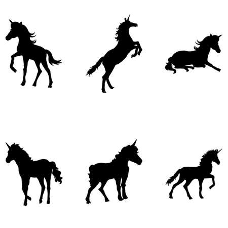 set of beautiful unicorn silhouettes on a white background. Vector, illustrationのイラスト素材