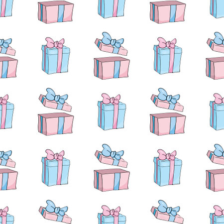 Gift boxes seamless pattern. Bright vector illustration. The concept of parties, celebrations and sales.のイラスト素材