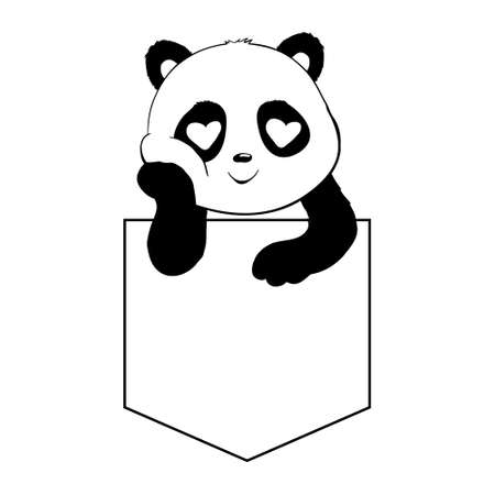 Cute panda sketch. Simple panda bear icon or design. Black and white vector illustration.のイラスト素材