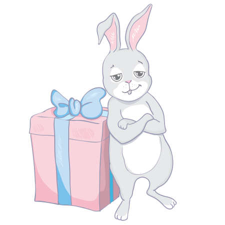 Hand Drawn Cute Bunny, print design rabbit, children print on t-shirt. Vector, illustrationのイラスト素材