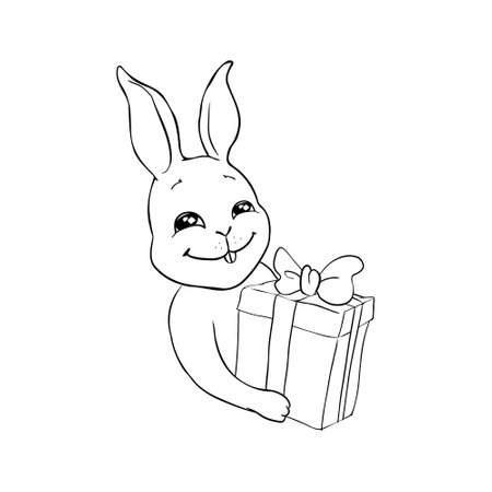 Rabbit close-up sketch, contour on a white background looks like protruding ears are visible in front of the muzzleのイラスト素材