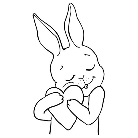 Rabbit close-up sketch, contour on a white background looks like protruding ears are visible in front of the muzzleのイラスト素材