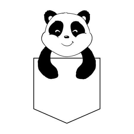 Cute panda sketch. Simple panda bear icon design. Black and white vector illustration.のイラスト素材