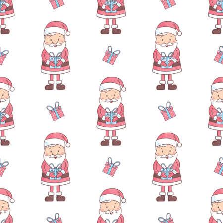 Cute seamless pattern with Santa Claus on pink background for Merry Christmas and Happy New Year decorのイラスト素材