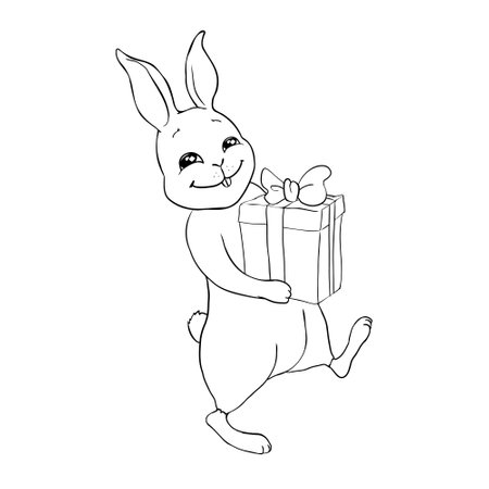 Rabbit close-up sketch, contour on a white background looks like protruding ears are visible in front of the muzzleのイラスト素材
