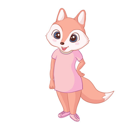 Cute little fox. Vector animal illustration. Hand drawn cartoon fox. It can be used for baby t-shirt design, fashion print, cards, design element for children's clothes.のイラスト素材