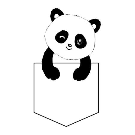 Cute panda sketch. Simple panda bear icon or design. Black and white vector illustration.のイラスト素材