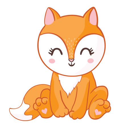 Cute little fox. Vector animal illustration. Hand drawn cartoon fox. It can be used for baby t-shirt design, fashion print, cards, design element for children's clothes.のイラスト素材