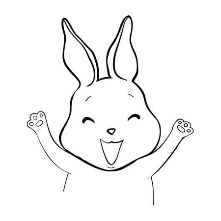 Rabbit close-up sketch, contour on a white background looks like protruding ears are visible in front of the muzzleのイラスト素材