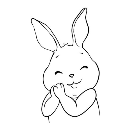 Rabbit close-up sketch, contour on a white background looks like protruding ears are visible in front of the muzzleのイラスト素材