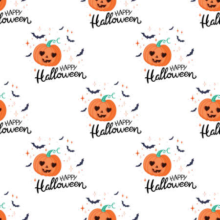 Vector Halloween seamless pattern. Design elements for halloween party poster. Flat cartoon illustration. Objects isolated on a white background.のイラスト素材