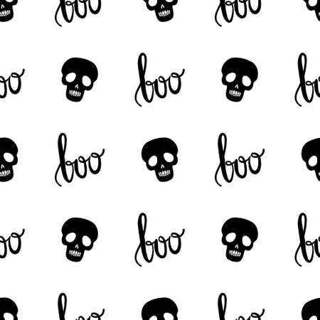 Vector Halloween seamless pattern. Design elements for halloween party poster. Flat cartoon illustration. Objects isolated on a white background.のイラスト素材