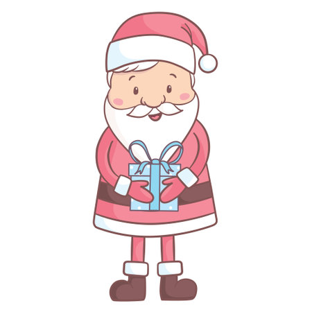 Cute cartoon Santa Claus for Christmas and New Year greeting design. Holiday character. Vector illustration.のイラスト素材