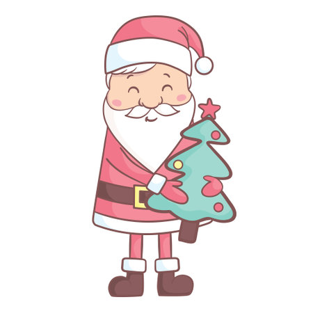 Cute cartoon Santa Claus for Christmas and New Year greeting design. Holiday character. Vector illustration.のイラスト素材